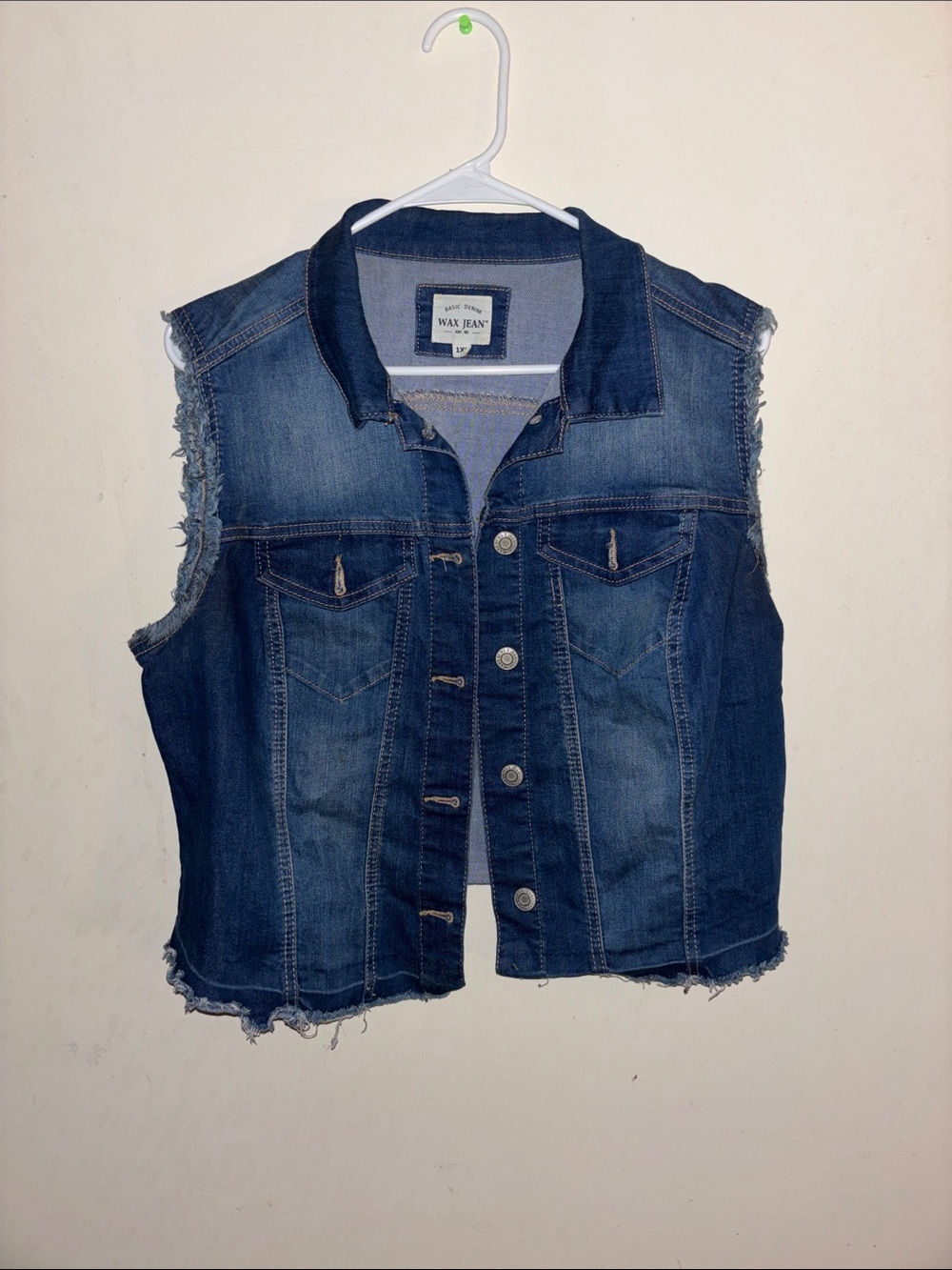 Wax Jean Blue Denim Sleeveless Jacket - Women's